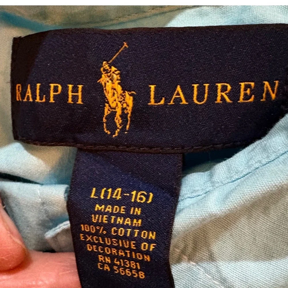 Ralph Lauren Kids Boys‎ Turquoise Blue Short Sleeve Button Down Shirt Sz L 14-16